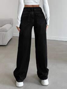 CasuGlow Casual Straight Leg Jeans - Black - View 2
