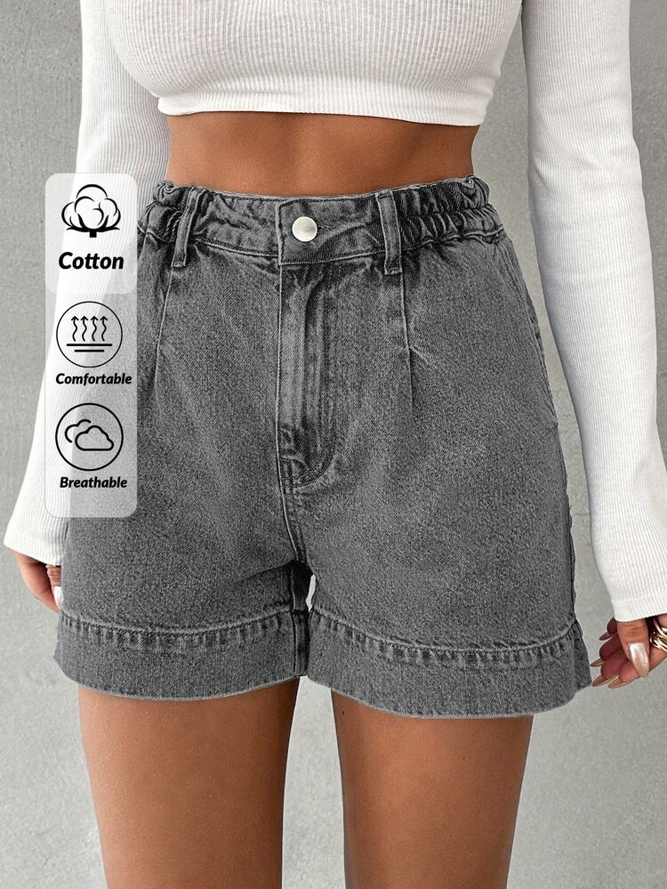 EURMUSE Ladies Solid Color Simple Denim Shorts,Summer Daily - Grey - View 1