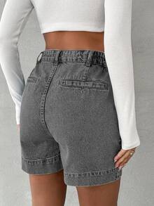 EURMUSE Ladies Solid Color Simple Denim Shorts,Summer Daily - Grey - View 2