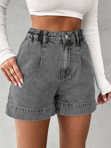 EURMUSE Ladies Solid Color Simple Denim Shorts,Summer Daily - Grey - View 6