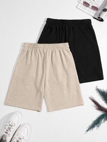 SHEIN Cottnline 100%Cotton 2pcs/Set Men's Waffle Fabric Basic Shorts - Multicolor - View 2