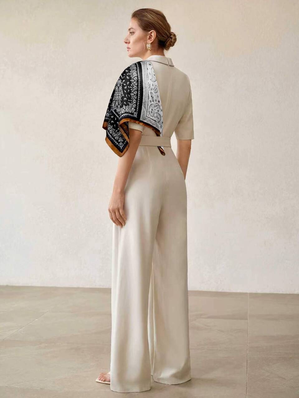 MOTF WOMEN'S FASHIONABLE ELEGANT PEAK COLLAR SHORT SLEEVE HIGH WAIST SLIMMING BELTED JUMPSUIT