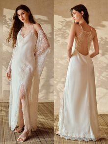 MOTF PREMIUM WOMEN'S LACE EMBROIDERED LONG NIGHTGOWN, SPRING/SUMMER - Beige - View 7