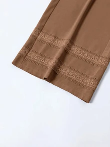 Lacomfia 女款優雅極簡百搭時尚蕾絲袖口夏季大尺碼兩件套 - 棕色 - 查看 5