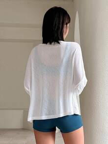 DAZY 女士纯色落肩和服罩衫夏季薄纱Y2k风格，沙滩装度假装 - 白色 - 查看 2