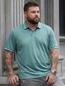 DRIVNCORE 男士大尺碼短袖翻領 Polo 衫，夏季休閒高爾夫球衫，老錢風，適合辦公室、外出、海灘度假、正式場合 - 綠色 - 查看 4