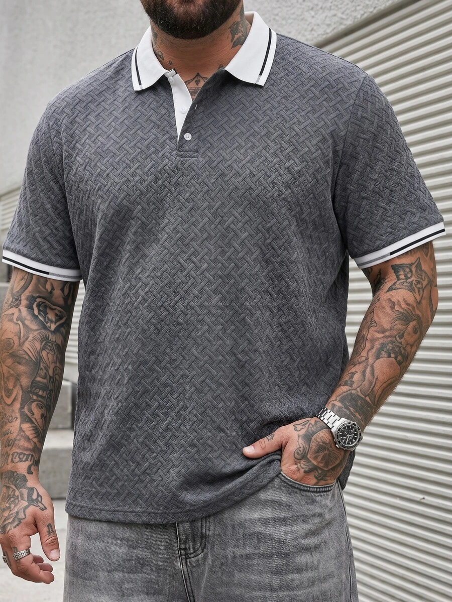 DRIVNCORE 男士大尺碼對比色短袖休閒通勤 Polo 衫，正式款 - 深灰色 - 查看 1