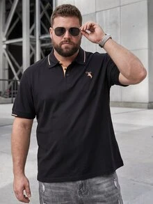 DRIVNCORE 男士大尺碼休閒騎士印花短袖 Polo 衫，適合通勤、外出、正式場合與儀式 - 黑色 - 查看 1
