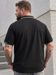 DRIVNCORE 男士大尺碼休閒騎士印花短袖 Polo 衫，適合通勤、外出、正式場合與儀式 - 黑色 - 查看 2
