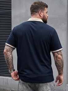 DRIVNCORE 男士大尺碼珠地針織刺繡休閒短袖正式 Polo 衫，儀式適用 - 藏蓝色 - 查看 2