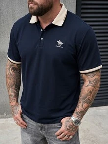 DRIVNCORE 男士大尺碼珠地針織刺繡休閒短袖正式 Polo 衫，儀式適用 - 藏蓝色 - 查看 3