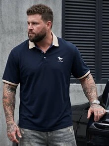 DRIVNCORE 男士大尺碼珠地針織刺繡休閒短袖正式 Polo 衫，儀式適用 - 藏蓝色 - 查看 4