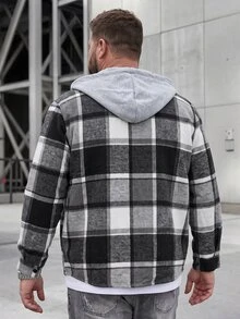 DRIVNCORE Men Plus Size Plaid Drawstring Hooded Outing Casual Shacket No T-Shirt, Boyfriend Gifts , Fall - Multicolor - View 2