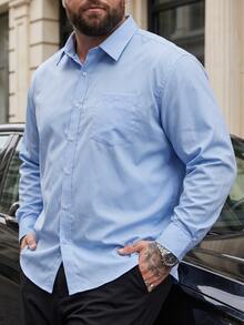DRIVNCORE Men Plus Size Solid Color Button-Up Casual Long Sleeve Shirt, Formal, Ceremony - Baby Blue - View 4