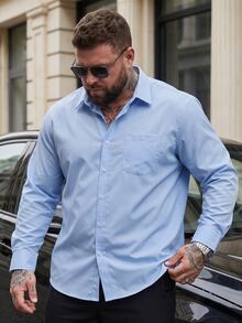 DRIVNCORE Men Plus Size Solid Color Button-Up Casual Long Sleeve Shirt, Formal, Ceremony - Baby Blue - View 1