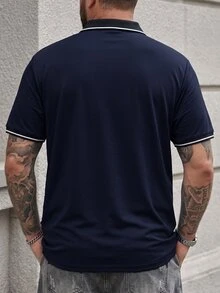 DRIVNCORE 男士大尺碼條紋短袖休閒/商務 Polo 衫，海軍藍夏季高爾夫 Polo 衫，老錢風適用於日常休閒、工作或半正式場合、典禮 - 寶藍色 - 查看 2