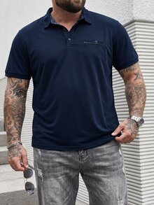 DRIVNCORE 大尺碼男士夏季短袖休閒通勤 Polo 衫，正式款 - 藍色 - 查看 3