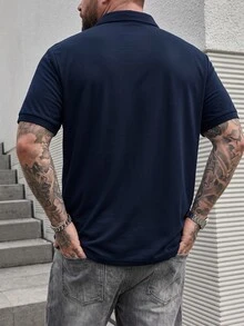 DRIVNCORE 大尺碼男士夏季短袖休閒通勤 Polo 衫，正式款 - 藍色 - 查看 2