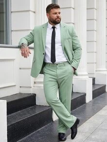DRIVNCORE 男士大尺碼素色翻領長袖西裝外套與長褲商務旅行套裝，正式，儀式 - 薄荷綠 - 查看 4