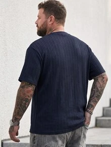 DRIVNCORE 大码男式纯色纹理圆领短袖休闲 T 恤 - 藏蓝色 - 查看 2