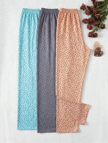 SHEIN Women Cotton 3pcs Multicolour Heart Pattern Long Pants Homewear Comfort Casual Sleep Bottom Sets - Multicolor - View 2