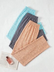 SHEIN Women Cotton 3pcs Multicolour Heart Pattern Long Pants Homewear Comfort Casual Sleep Bottom Sets - Multicolor - View 4