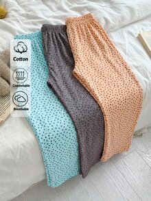SHEIN Women Cotton 3pcs Multicolour Heart Pattern Long Pants Homewear Comfort Casual Sleep Bottom Sets - Multicolor - View 1