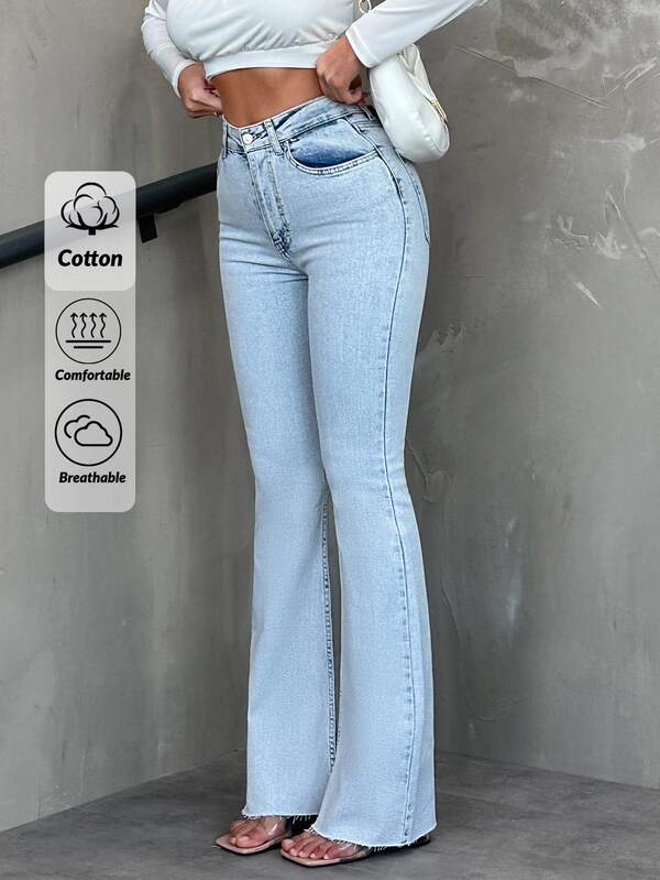 EURMUSE Ladies' Light Blue Water Wash Flared Jeans