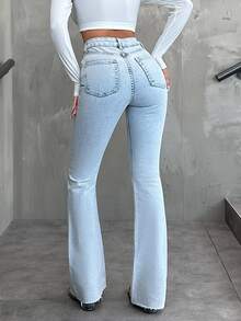 EURMUSE Ladies' Light Blue Water Wash Flared Jeans - Light Wash - View 3