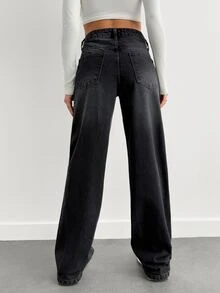 SHEIN Tall TALL STRAIGHT DARK WASH LONG MEDIUM JEANS - Black - View 2