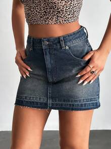 EURMUSE Low Rise Y2K Casual Streetwear Mini Denim Skirt, Fashionable And Suitable For Summer Going Out Night Out Nightout Dark Blue - Dark Wash - View 4