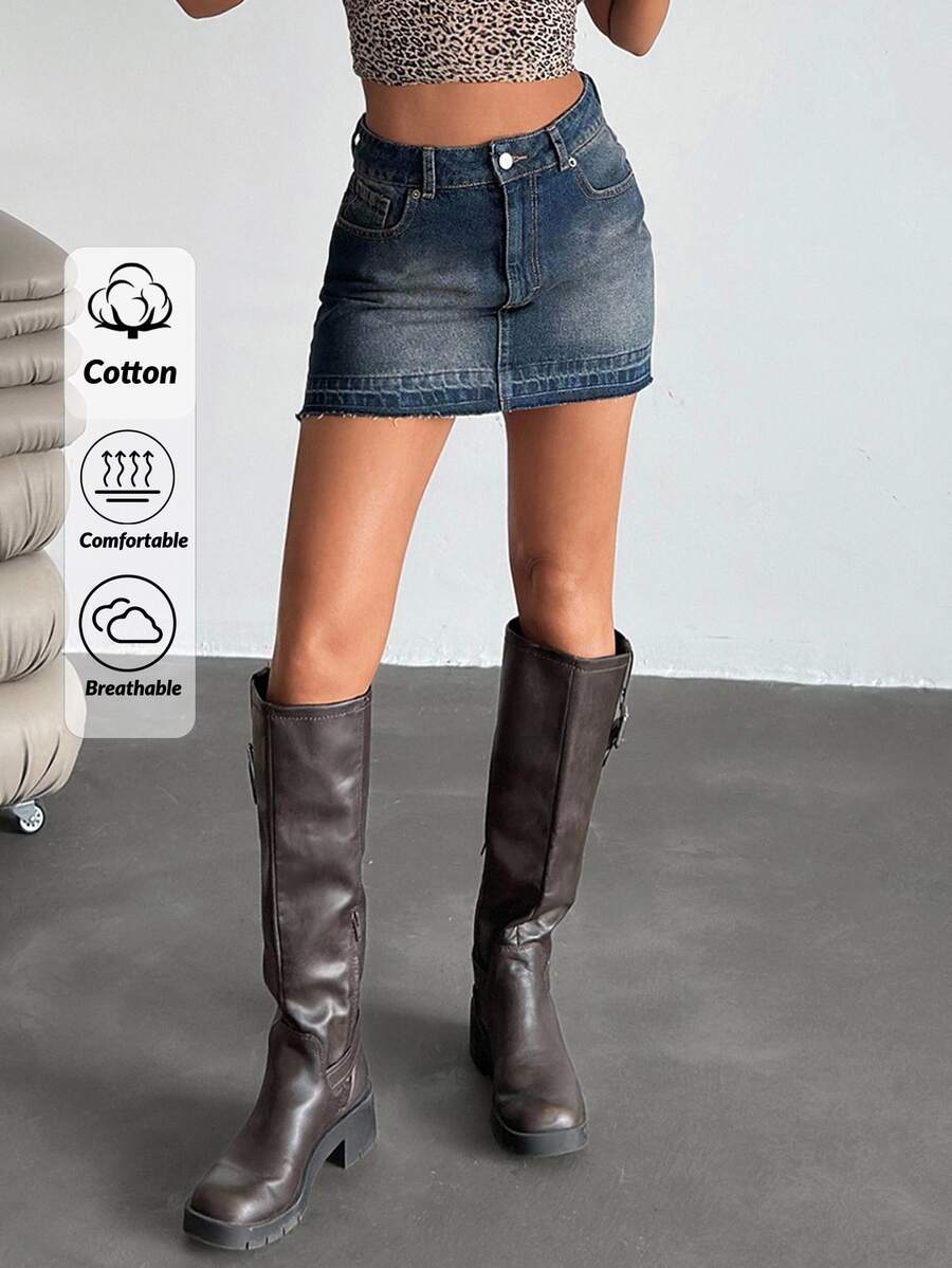 EURMUSE Low Rise Y2K Casual Streetwear Mini Denim Skirt, Fashionable And Suitable For Summer Going Out Night Out Nightout Dark Blue