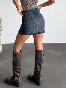 EURMUSE Low Rise Y2K Casual Streetwear Mini Denim Skirt, Fashionable And Suitable For Summer Going Out Night Out Nightout Dark Blue - Dark Wash - View 3