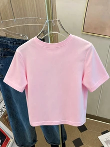 青少年女孩休閒卡通圖案短袖寬鬆落肩T恤，適合夏季 - 彩色 - 查看 2