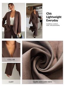 Firerie Plus Size Women Solid Color Notch Lapel Casual Normal Elegant Curve Versatile Daily Wear Long Sleeve Jacket Autumn Office Evening Formal Brown Fall - Coffee Brown - View 7