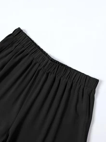 Lacomfia 女款優雅簡約百搭時尚蕾絲袖口夏季大尺碼兩件套 - 黑色 - 查看 4