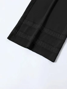 Lacomfia 女款優雅簡約百搭時尚蕾絲袖口夏季大尺碼兩件套 - 黑色 - 查看 3