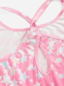 Tween Girl 時尚休閒針織印花連身褲，彩色漸層星星印花 - 彩色 - 查看 3