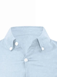 Manfinity Mode Camisa de manga larga con botones de unicolor para hombre, otoño y vacaciones - Celeste - Ver 4