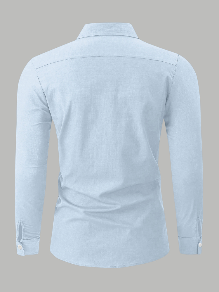 Manfinity Mode Men's Solid Color Button-Down Long Sleeve Shirt, Autumn Holiday Vacation Light Blue Casual Streetwear - Baby Blue - View 2