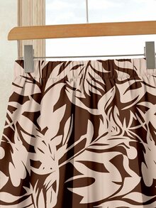 EMERY ROSE 2pcs Women's Vacation Casual Solid Color Top+Printed Skirt Set, Summer Top Printed - Brown - View 4