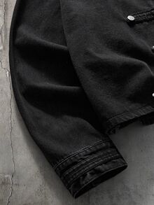 AXEPEAK Men's Spring/Autumn Casual Denim Jacket, Plain, Grunge, Urban, Work - Black - View 5