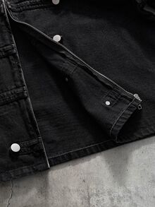 AXEPEAK Men's Spring/Autumn Casual Denim Jacket, Plain, Grunge, Urban, Work - Black - View 7