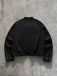 AXEPEAK Men's Spring/Autumn Casual Denim Jacket, Plain, Grunge, Urban, Work - Black - View 4