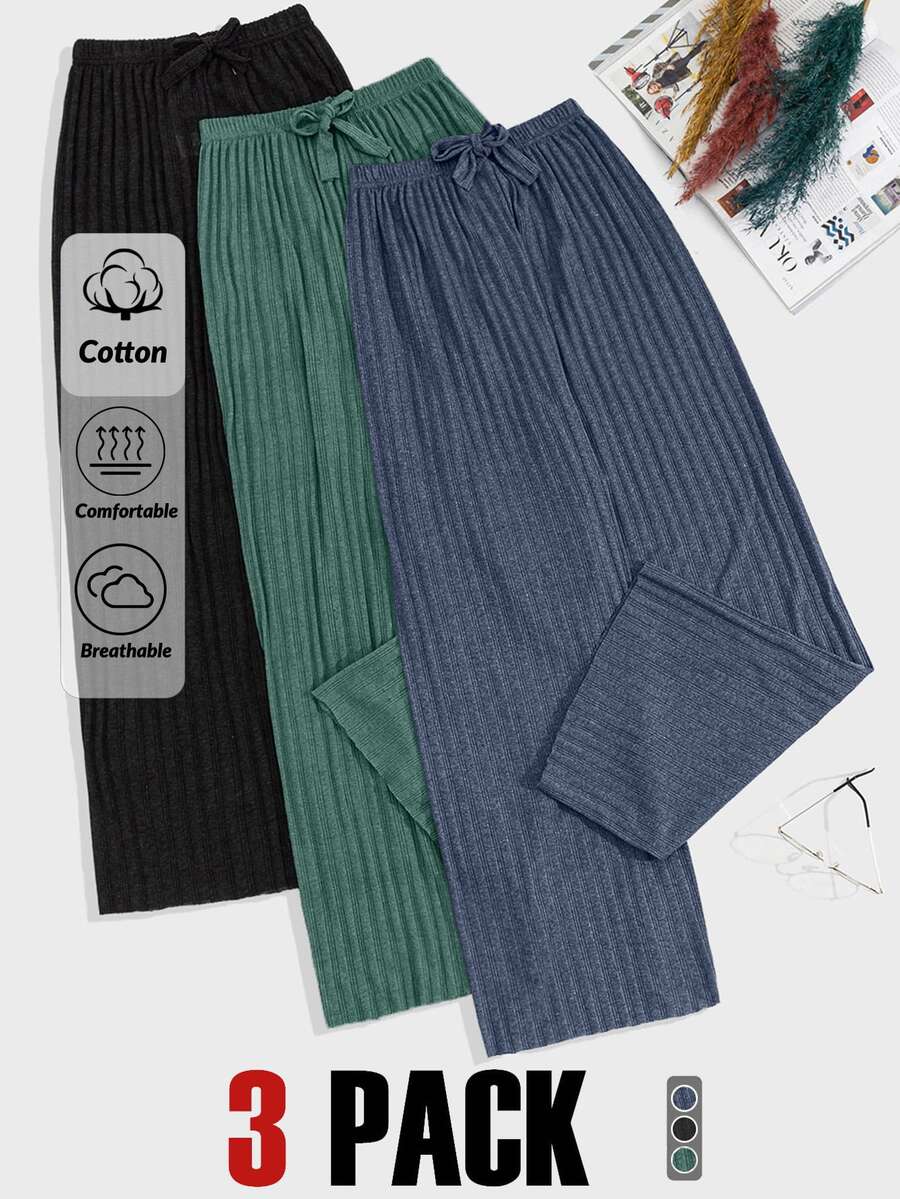 EURMUSE Petite طقم بنطلون محبوك قطن 100% مقاس صغير 3 قطع - متعدد الألوان - مشاهدة 1