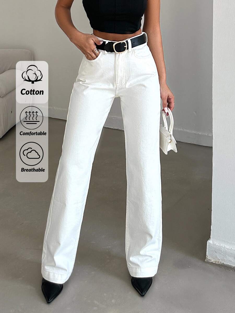 EURMUSE Solid Straight Leg Jeans Without Belt