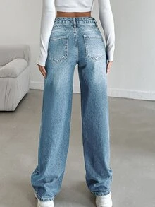 SHEIN Tall LOW RISE STRAIGHT CYT WOMEN BLUE JEAN, Tall Women - Light Wash - View 2
