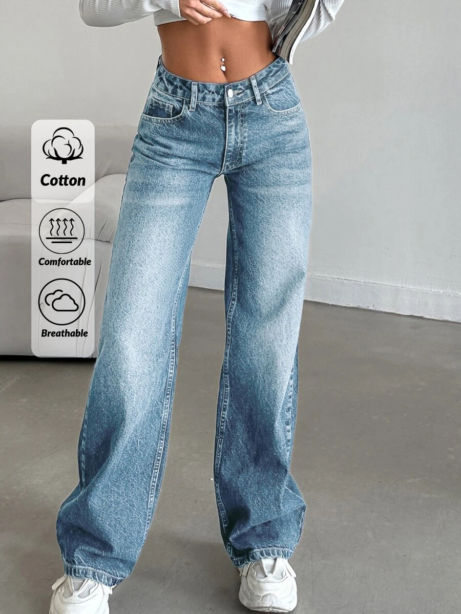 SHEIN Tall LOW RISE STRAIGHT CYT WOMEN BLUE JEAN, Tall Women - Light Wash - View 1