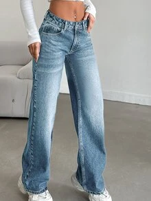 SHEIN Tall LOW RISE STRAIGHT CYT WOMEN BLUE JEAN, Tall Women - Light Wash - View 4