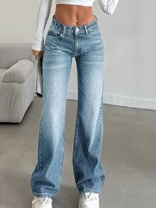 SHEIN Tall LOW RISE STRAIGHT CYT WOMEN BLUE JEAN, Tall Women - Light Wash - View 6